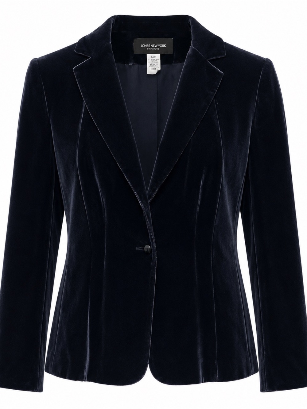Jones New York Womens Velvet Blazer Jacket 14W Navy Rayon & Silk Blend